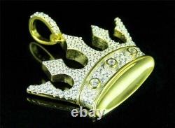 2.40Ct Round Simulated Moissanite Crown Pendant14K Yellow Gold Plated Free Chain