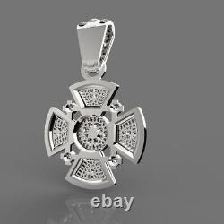 2.40Ct Simulated Round Maltese Cross Charm Pendant 14K White/Black Gold Plated