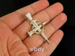 2.4Ct Round Cut Simulated Moissanite Cross Pendant 14K Yellow Gold Plated