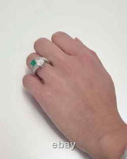 2.50CT Emerald & CZ Women's Fashion Jewelry Ring In 935 Argentium Silver