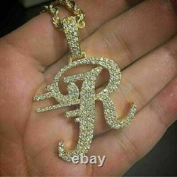 2.50CT Round Cut Lab-Created Diamond Initial'R' Pendant 14K Yellow Gold Plated