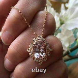 2.50Ct Oval Cut Simulated Morganite Halo Pendant Free Chain 14K Rose Gold Plated
