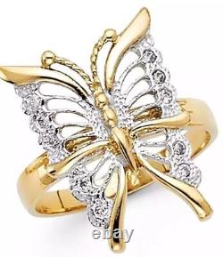 2.50Ct Round Cut Simulated Diamond Butterfly Ring 14K YellowithWhite Gold Finish
