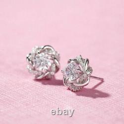 2.50Ct Round Cut Simulated Moissanite Halo Stud Earrings 14K White Gold Plated