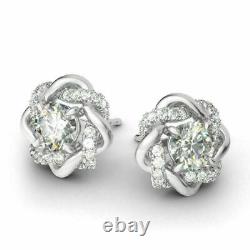 2.50Ct Round Cut Simulated Moissanite Halo Stud Earrings 14K White Gold Plated
