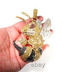 2.50 Ct Multi Color Sim Diamond Large Angry Bee Pendant 14K Yellow Gold Plated