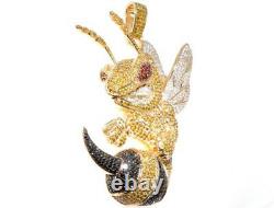 2.50 Ct Multi Color Sim Diamond Large Angry Bee Pendant 14K Yellow Gold Plated