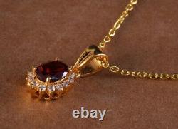 2.50 Ct Oval Cut Lab Created Red Ruby Halo Pendant In 14K Yellow Gold Plated