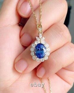 2.50 Ct Oval Cut Simulated Sapphire Halo Pendant 14K Yellow Gold Plated 18Chain