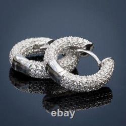 2.50 Ct Round Cut Lab Created Diamond Huggie Hoop Earrings 14k White Gold Plated
