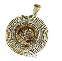 2.50 Ct Round Cut Moissanite 1959 Pesos 20mm Coin Pendant 14K Yellow Gold Plated