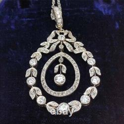 2.50 Ct Simulated Diamond Drop Gorgeous Pendant 14K White Gold Plated 18Chain