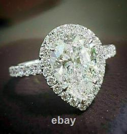 2.50ct Pear cut Solitaire Diamond Engagement Ring Band 14k White Gold Finish