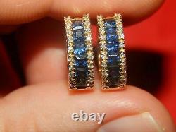 2.5CT Princess Blue Sapphire Lab-Created Huggie Hoop Earrings 14K Yellow Gold FN