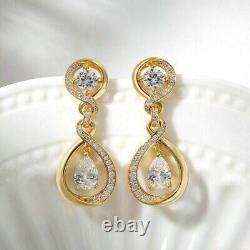 2.60Ct Pear Cut Simulated Moissanite Drop Dangle Earrings 14K Yellow Gold Plated