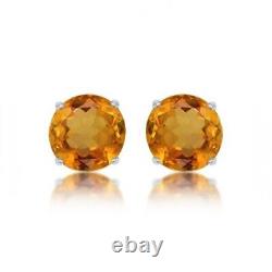2.60 Ct Simulated Round Citrine Stud Earrings Sterling Silver Prong Set
