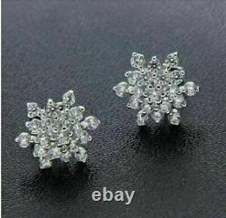2.80 Ct Round Cut VVS1/D Diamond Snowflake Stud Earrings 14k White Gold Finish