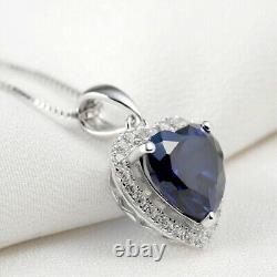 2 Ct Heart Cut Simulated Sapphire Women Fancy Pendant Gift 14K White Gold Plated