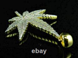 2 Ct Round Cut Diamond Marijuana Weed Leaf Pendant With Chain Yellow Gold Finish