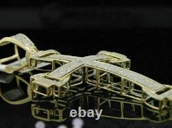 2 Ct Round Cut Diamond Men's Domed Cross Pendant With Chain 14k Yellow Gold Over