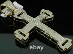 2 Ct Round Cut Diamond Men's Domed Cross Pendant With Chain 14k Yellow Gold Over