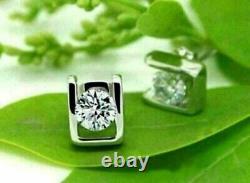 2 Ct Round Cut Real Moissanite Stud Earrings 14k White Gold Silver Plated