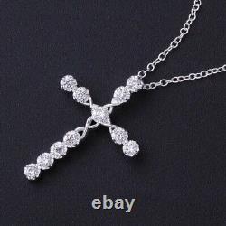 2 Ct Round Cut Simulated Diamond Women's Cross Pendant In 14k White Gold Plated