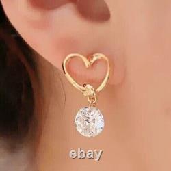 2 Ct Round Cut Simulated Diamond Women's Drop Earrings 14K Yellow Gold Plated