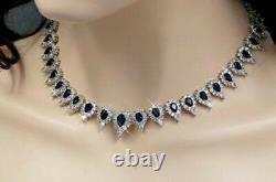 30Ct Pear Cut Simulated Sapphire White 925 Silver White Gold Plated Necklace 18