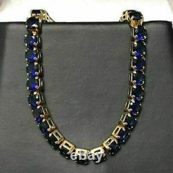 32.11 CT Round Cut Simulated Sapphire Tennis Necklace Gold Plated 925 Silver