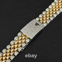 33Ct Round Moissanite Watch Band Link Bracelet 925 2Tone Sterling Silver 22mmx8