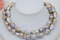 34 12-24mm Beautiful AAA lavender BAROQUE PEARL NECKLACE