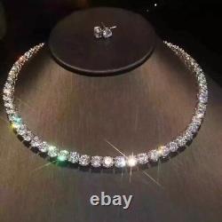 35Ct Round Cut Simulated Diamond Tennis Necklace 16White Gold Plated 925 Silver