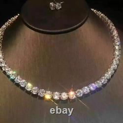 35Ct Round Cut Simulated Diamond Tennis Necklace 16White Gold Plated 925 Silver
