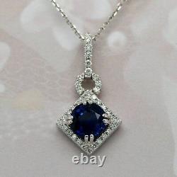 3CT Round Cut Blue Sapphire Simulated Pendant 14K White Gold Plated Silver