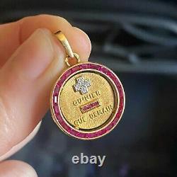 3Ct Baguette Lab Created Ruby Border Augis Medal Pendant 14K Yellow Gold Plated