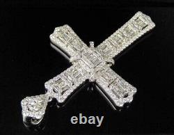 3Ct Baguette & Round Cut Cubic Zirconia Cross Pendant 925 White Sterling Silver