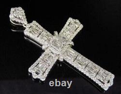 3Ct Baguette & Round Cut Cubic Zirconia Cross Pendant 925 White Sterling Silver