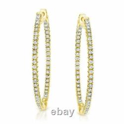 3Ct Large Inside-Out Simulated Diamond Hoop Earrings 14k Yellow Gold Finish