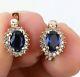 3ct Oval Cut Blue Simulated Sapphire Halo Earrings 14k Yellow Gold Plated
