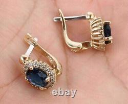 3Ct Oval Cut Blue Simulated Sapphire Halo Earrings 14k Yellow Gold Plated