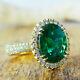 3ct Oval Cut Green Emerald Simulated Halo Engagement Ring 14k Yellow Gold Finish