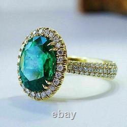 3Ct Oval Cut Green Emerald Simulated Halo Engagement Ring 14k Yellow Gold Finish