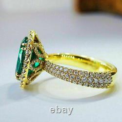 3Ct Oval Cut Green Emerald Simulated Halo Engagement Ring 14k Yellow Gold Finish