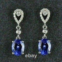 3Ct Oval Cut Simulated Blue Sapphire Drop Lovely Earrings 14k White Gold Plated