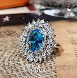 3Ct Oval Cut Simulated Blue Topaz Cocktail Engagement Ring 14K White Gold Plated