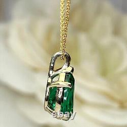 3Ct Pear Cut Simulated Green Emerald Solitaire Pendant In 14K Yellow Gold Plated