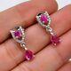 3ct Pear Cut Simulated Pink Sapphire Drop &dangle Earrings 14k White Gold Plated