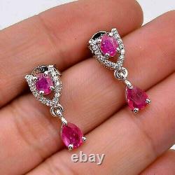 3Ct Pear Cut Simulated Pink Sapphire Drop &Dangle Earrings 14K White Gold Plated