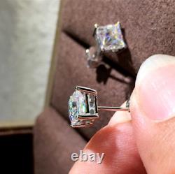 3Ct Princes-Cut Moissanite Diamond Stud Earrings 14K White Gold Finish